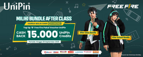 Free Fire After Class Bundle Mulai 9 Diamond dan Nikmati Cashback Hingga Rp15.000 Pakai Voucher UniPin!